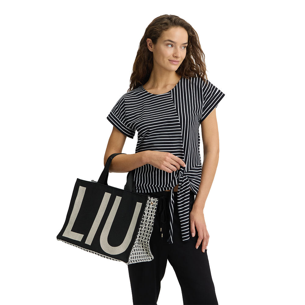 Tote Bag Large LIU JO in Tessuto Jacquard Monogram Nero
