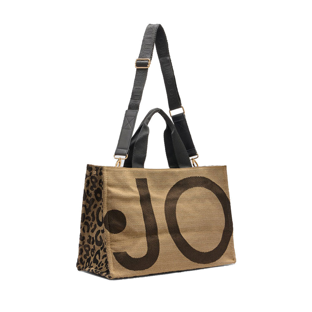 Tote Bag Large LIU JO in Tessuto Jaquard Animalier con Maxi Logo