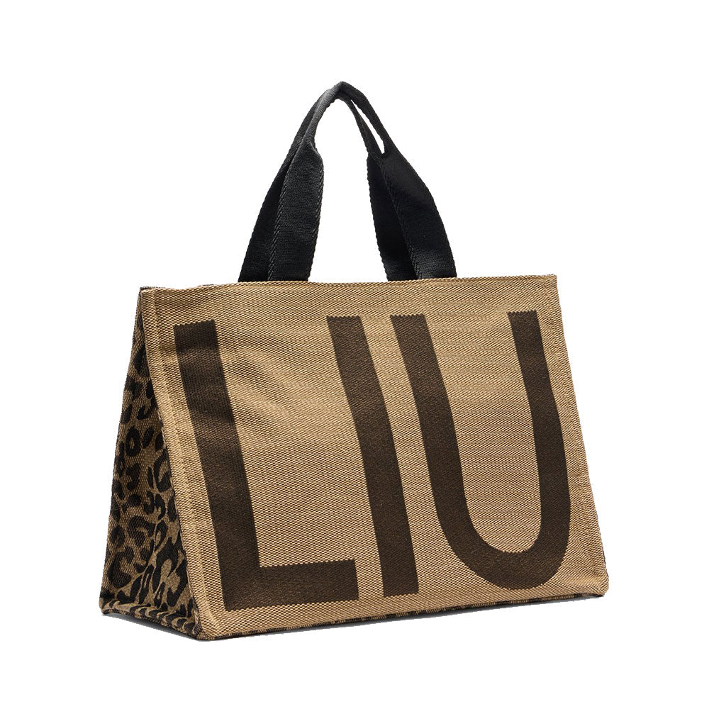 Tote Bag Large LIU JO in Tessuto Jaquard Animalier con Maxi Logo