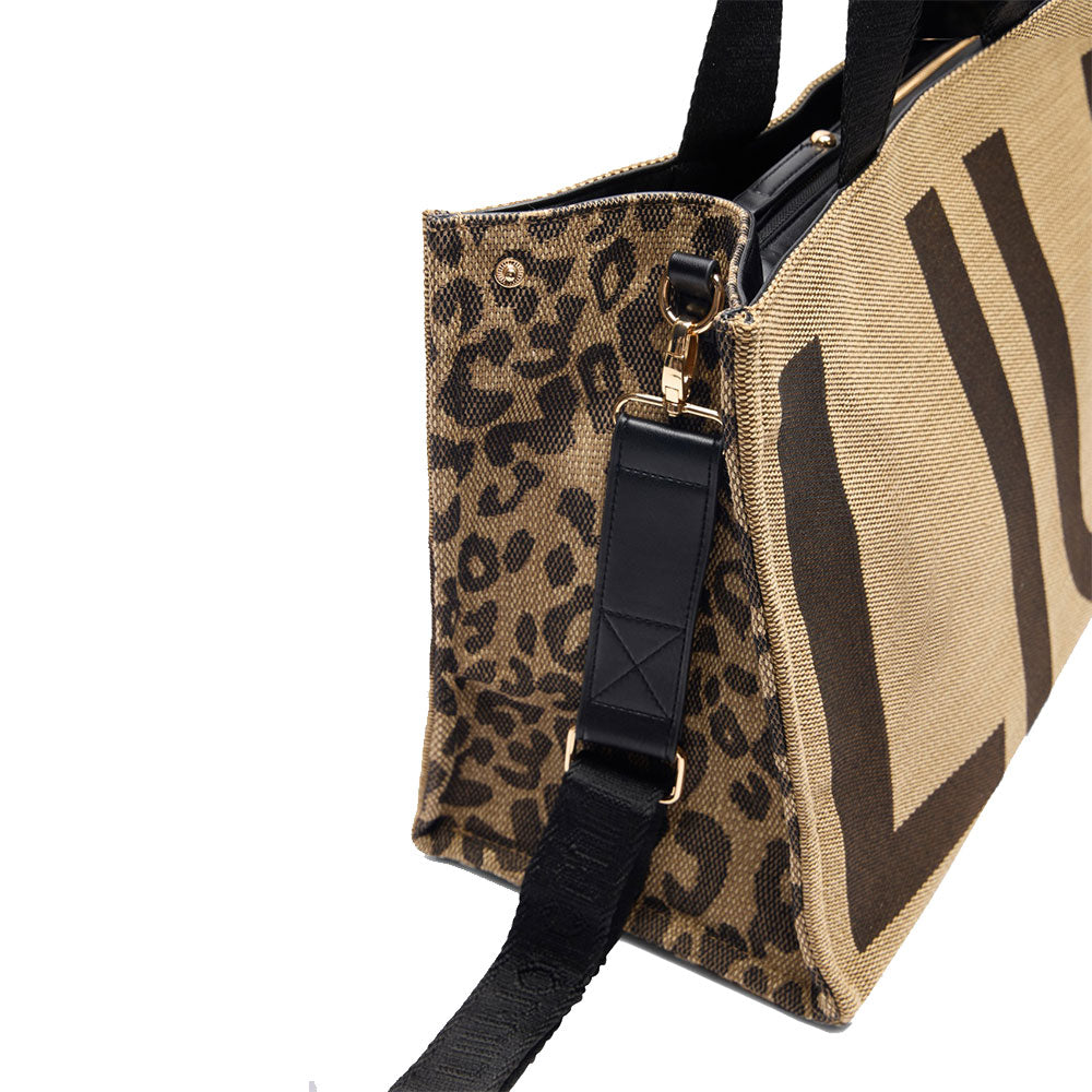Tote Bag Large LIU JO in Tessuto Jaquard Animalier con Maxi Logo