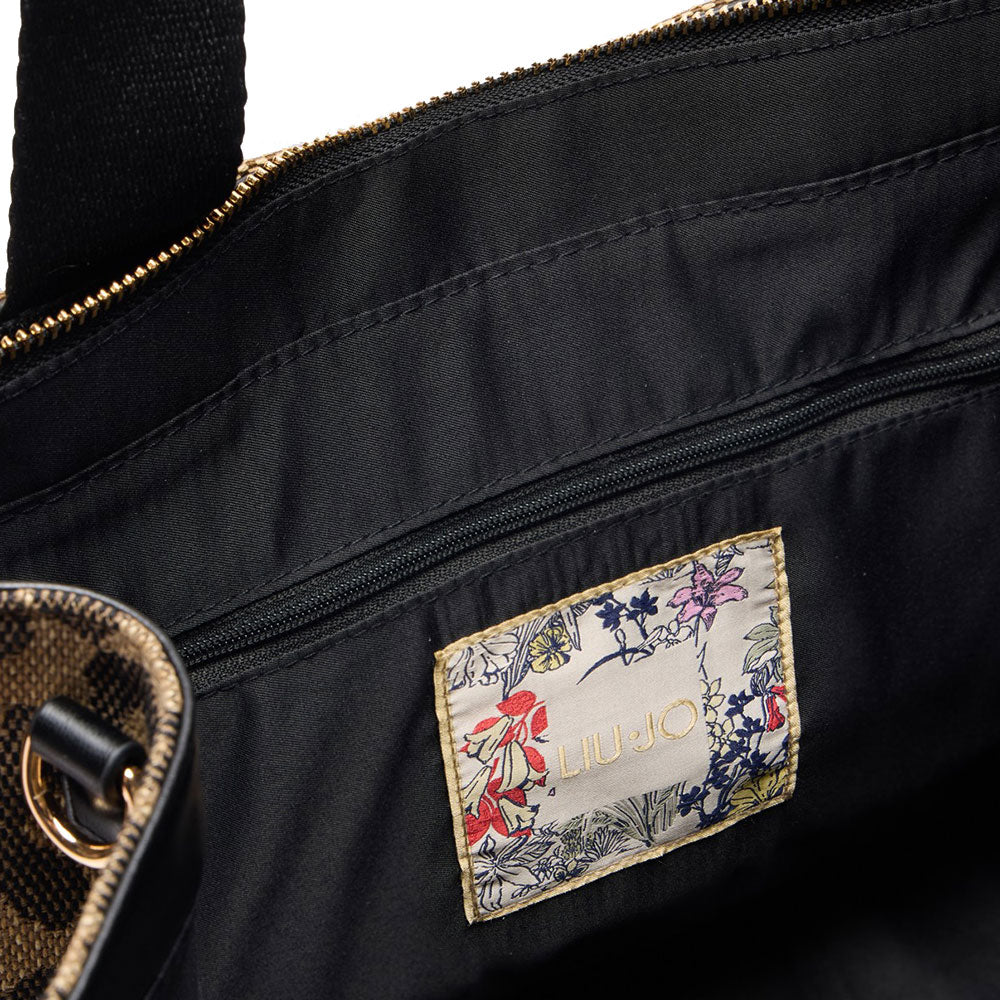 Tote Bag Large LIU JO in Tessuto Jaquard Animalier con Maxi Logo