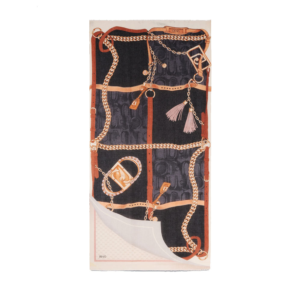 Stola Donna 90 x 180 cm LIU JO Better Nera con Motivo Grafico con Logo