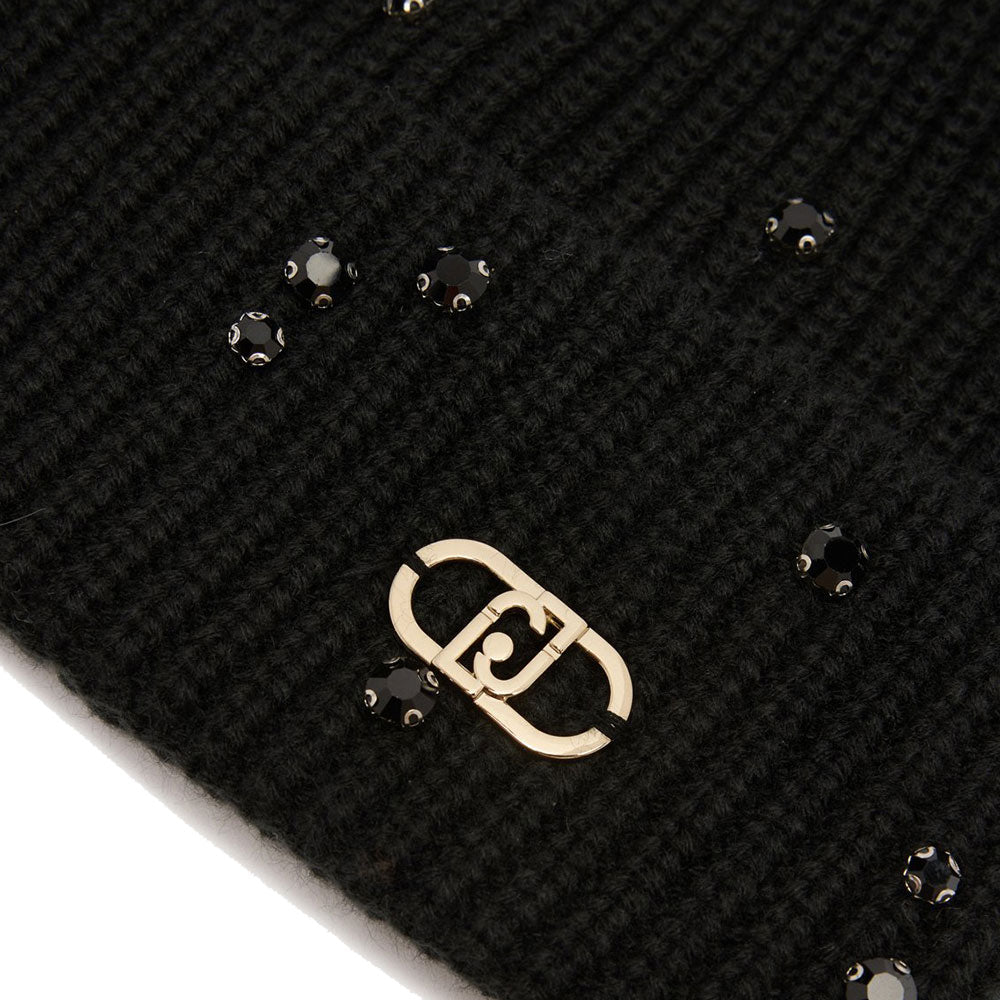 Berretto Donna LIU JO in Maglia Nera con Strass e Perle