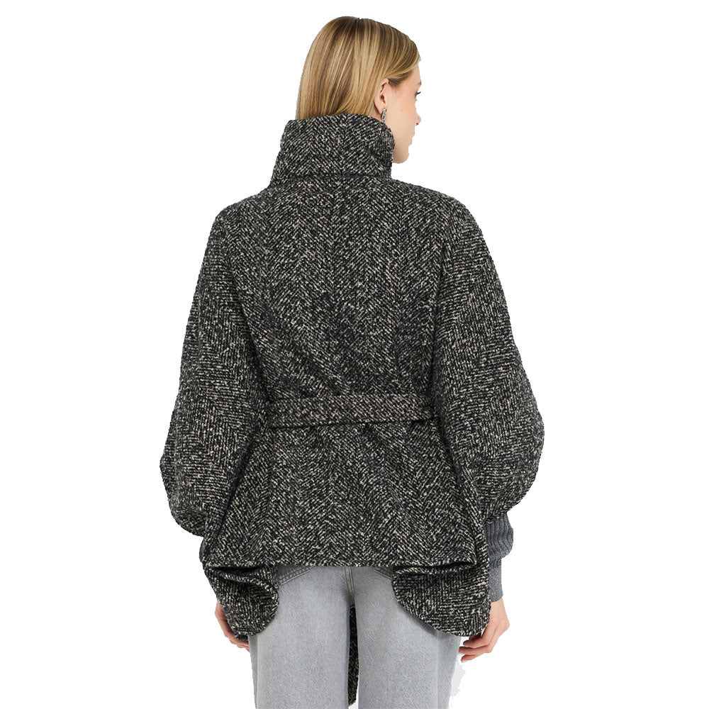 Poncho Donna Collo Alto LIU JO in Tessuto Chevron Nero e Bianco