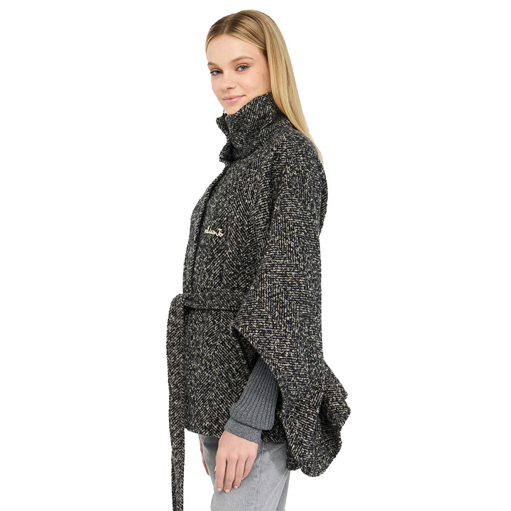 Poncho Donna Collo Alto LIU JO in Tessuto Chevron Nero e Bianco