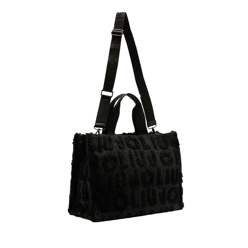 Shopping Bag Donna LIU JO in Tessuto Misto Lana con Logo in Teddy All Over Nero