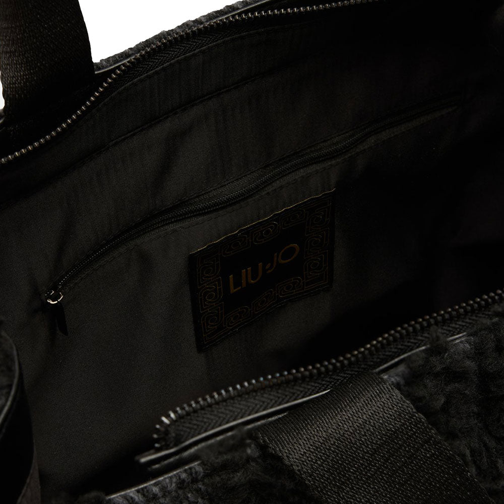 Shopping Bag Donna LIU JO in Tessuto Misto Lana con Logo in Teddy All Over Nero