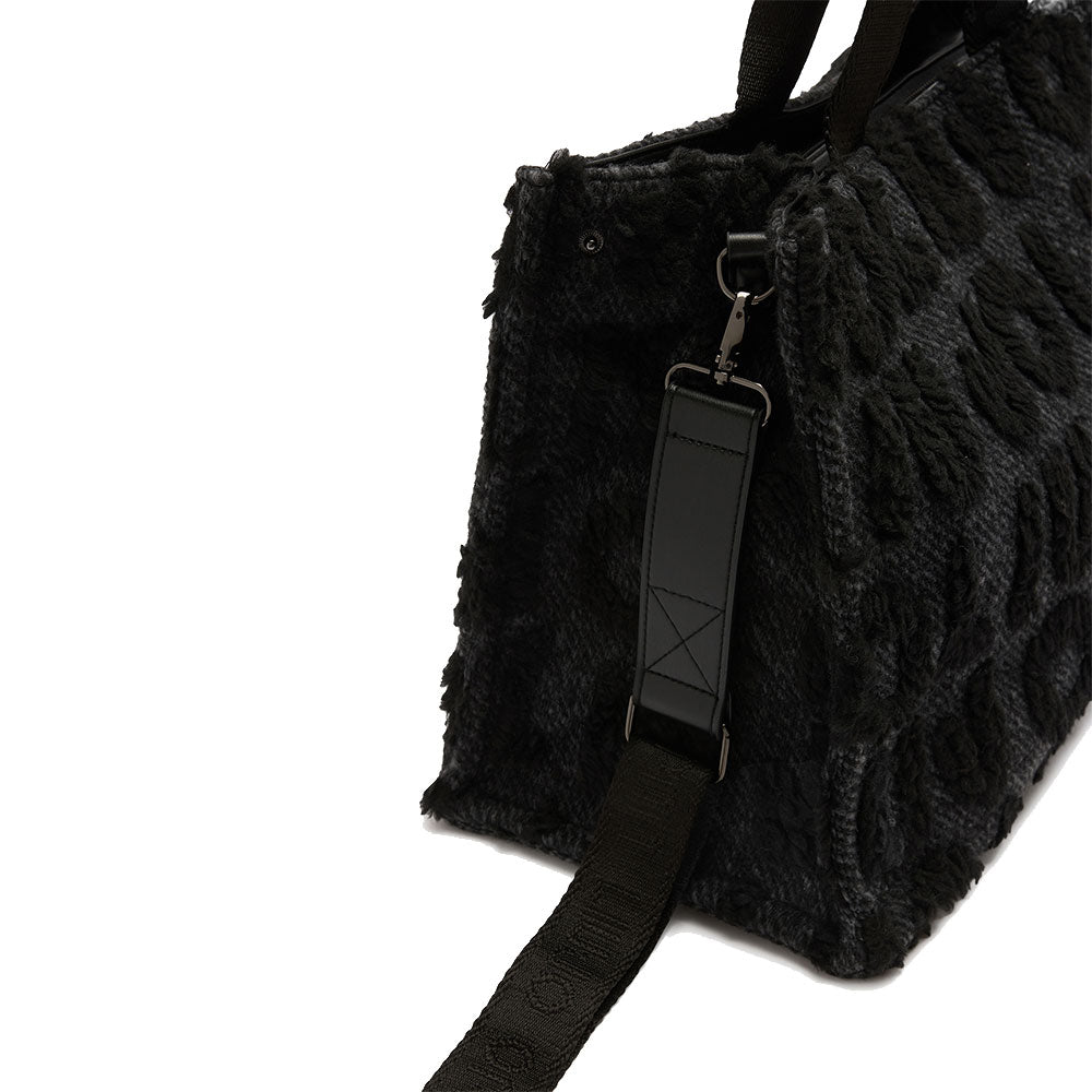 Shopping Bag Donna LIU JO in Tessuto Misto Lana con Logo in Teddy All Over Nero