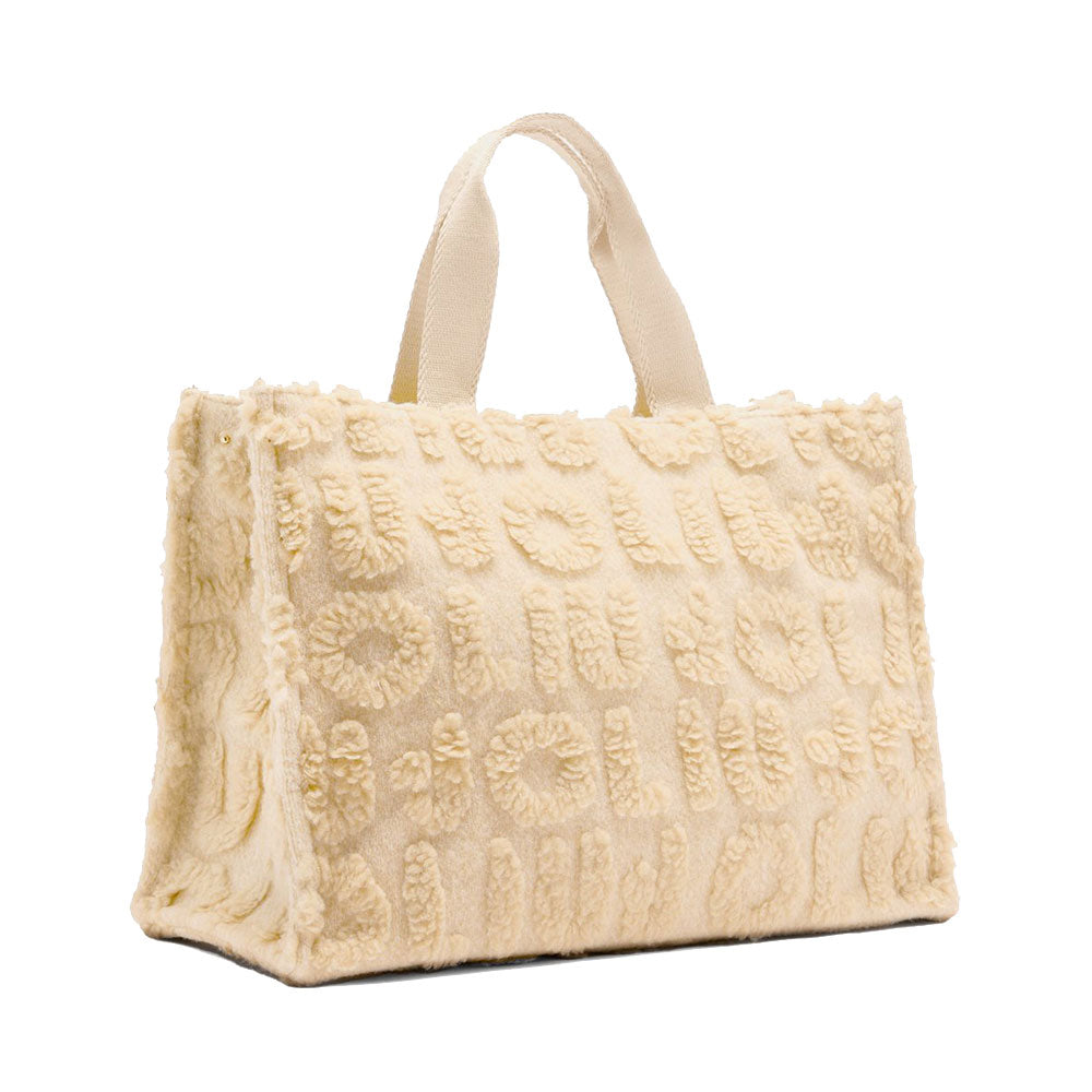 Shopping Bag Donna LIU JO in Tessuto Misto Lana con Logo in Teddy All Over Beige