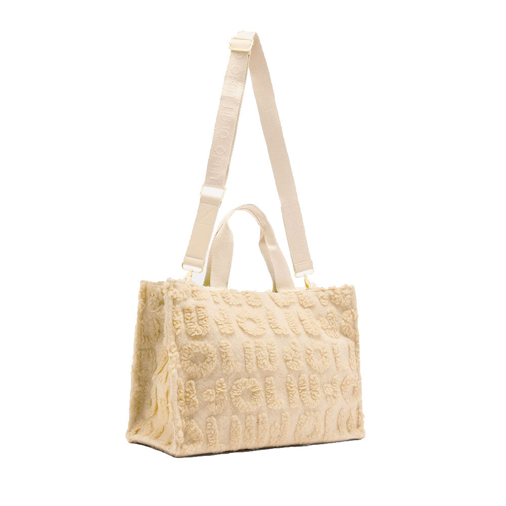 Shopping Bag Donna LIU JO in Tessuto Misto Lana con Logo in Teddy All Over Beige