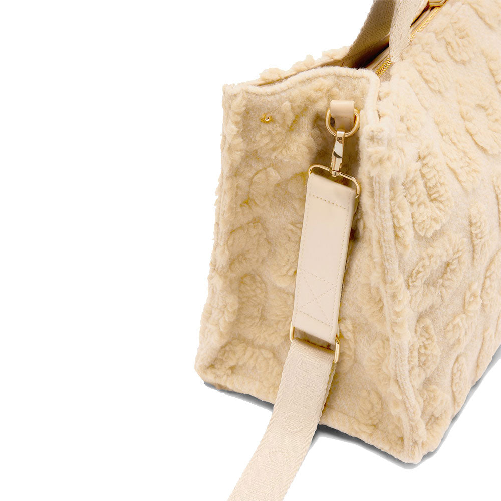 Shopping Bag Donna LIU JO in Tessuto Misto Lana con Logo in Teddy All Over Beige