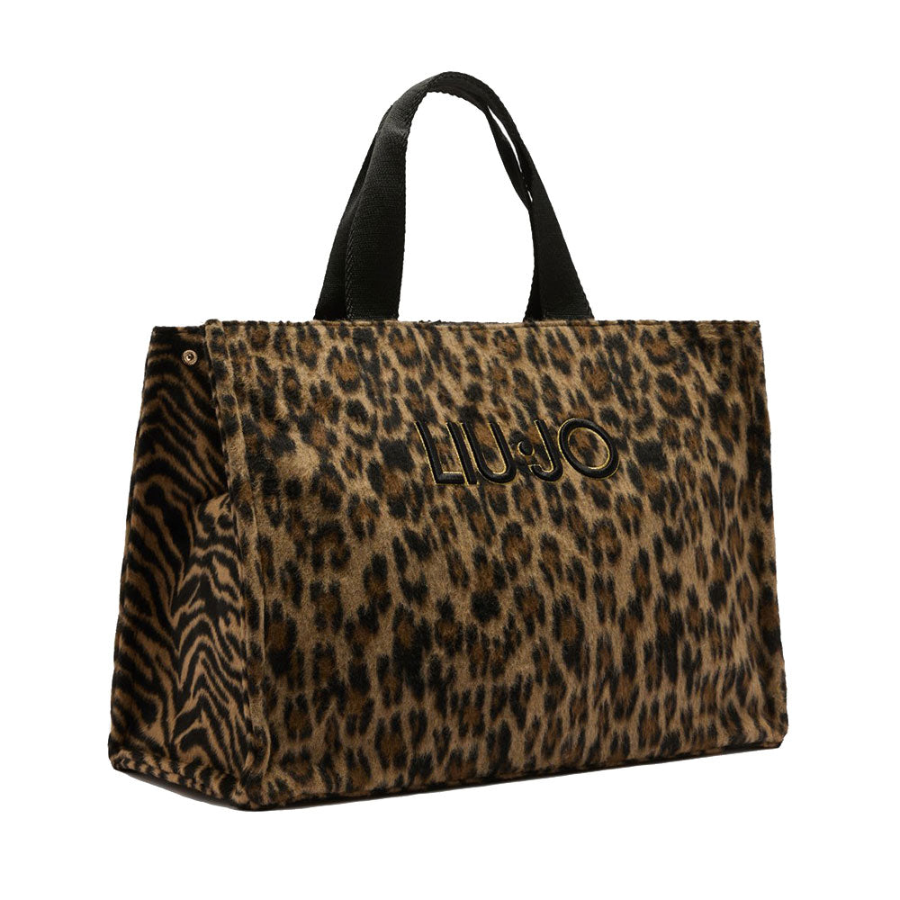 Shopping Bag Donna LIU JO in Tessuto stampa Brown Animalier
