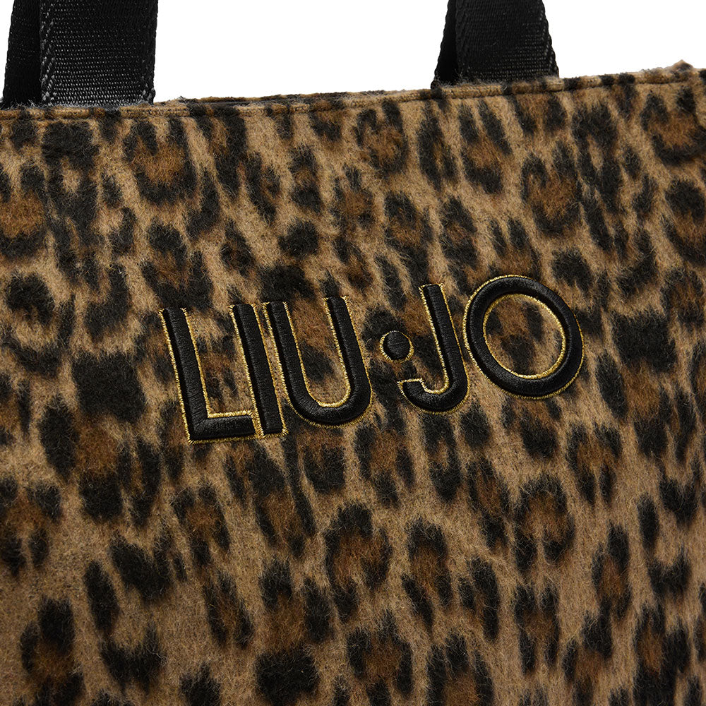 Shopping Bag Donna LIU JO in Tessuto stampa Brown Animalier