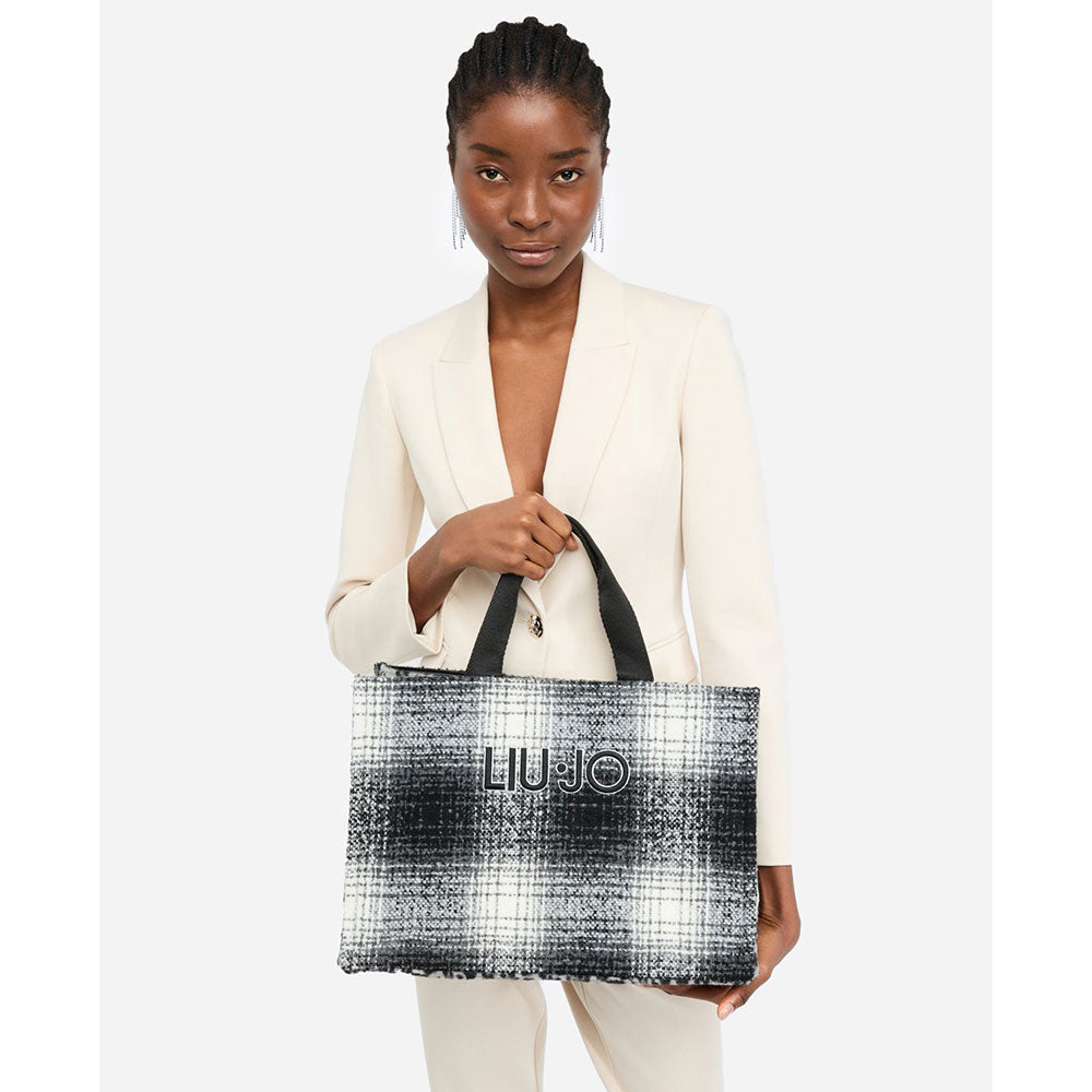 Shopping Bag Donna LIU JO in Tessuto stampa Check Nero