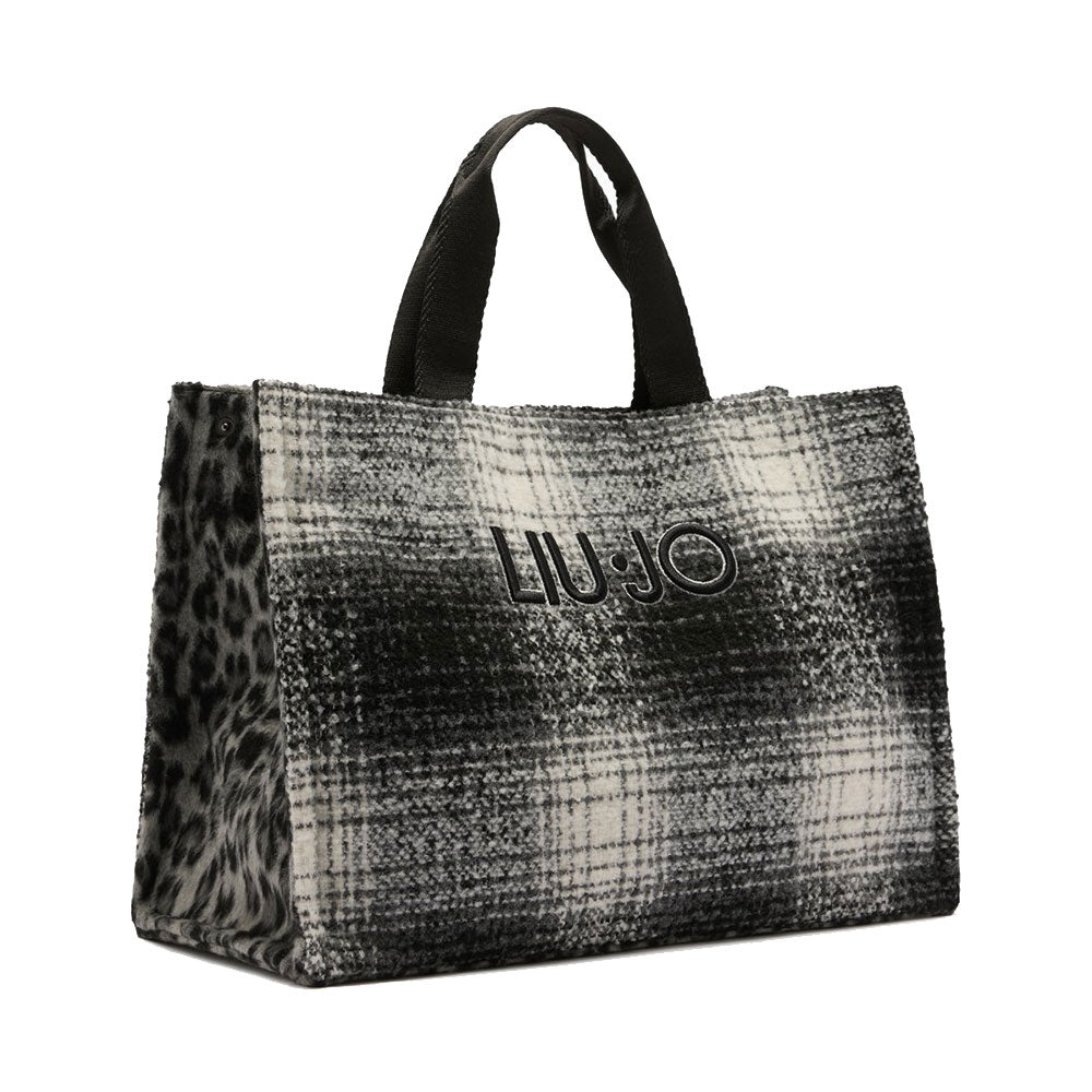 Shopping Bag Donna LIU JO in Tessuto stampa Check Nero