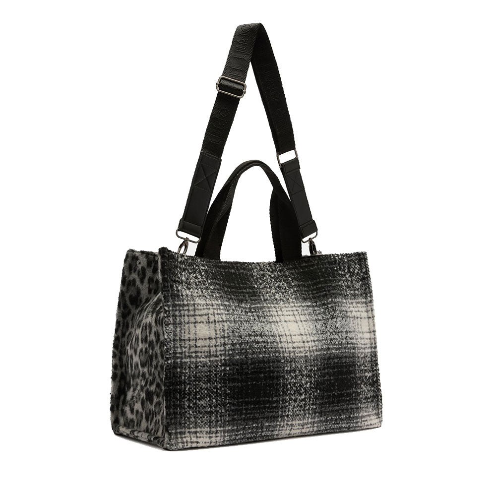 Shopping Bag Donna LIU JO in Tessuto stampa Check Nero