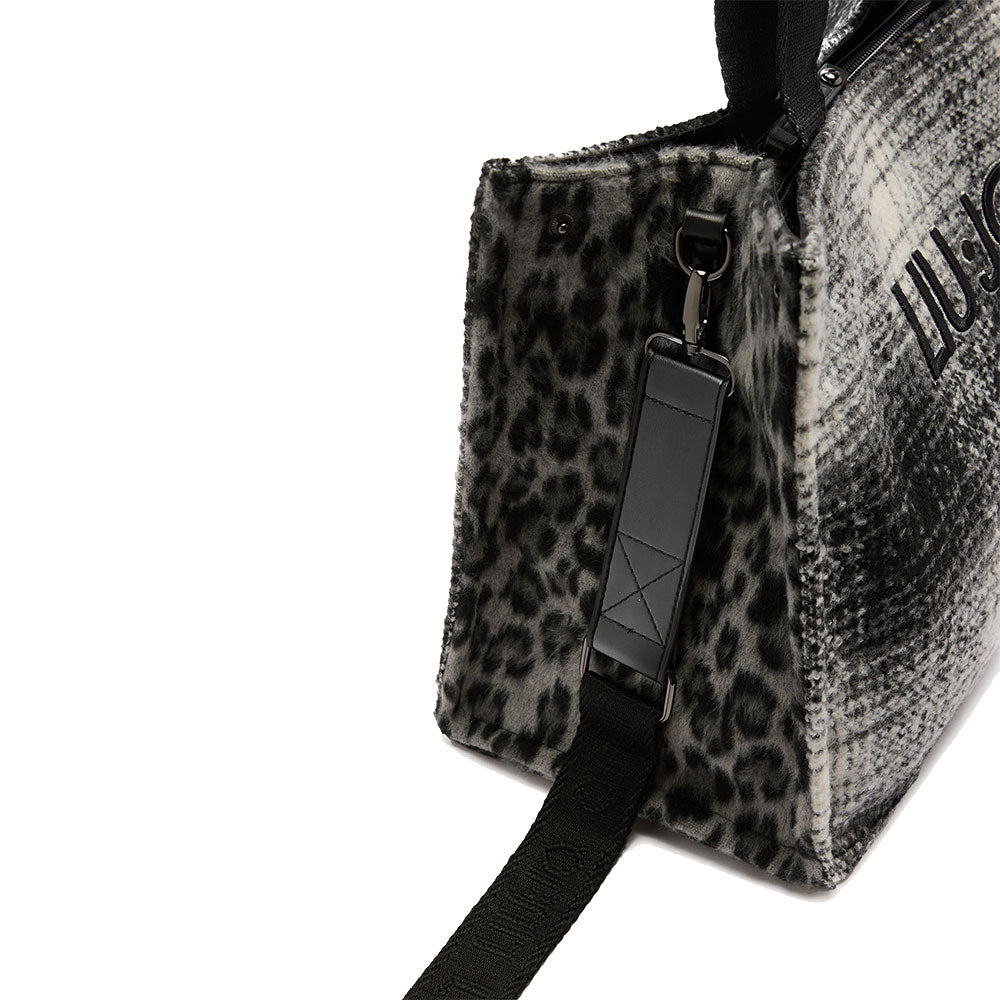 Shopping Bag Donna LIU JO in Tessuto stampa Check Nero