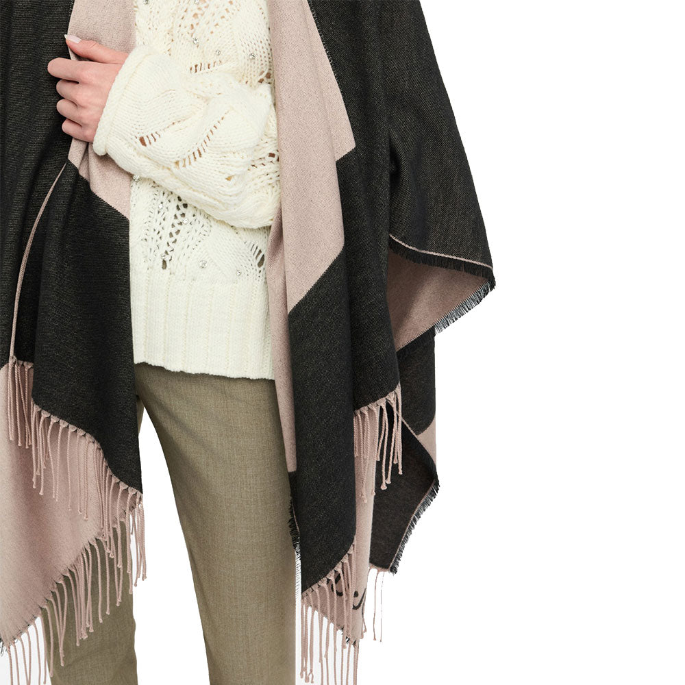 Poncho Donna LIU JO in Tessuto Nero con Logo Monogram e Frange