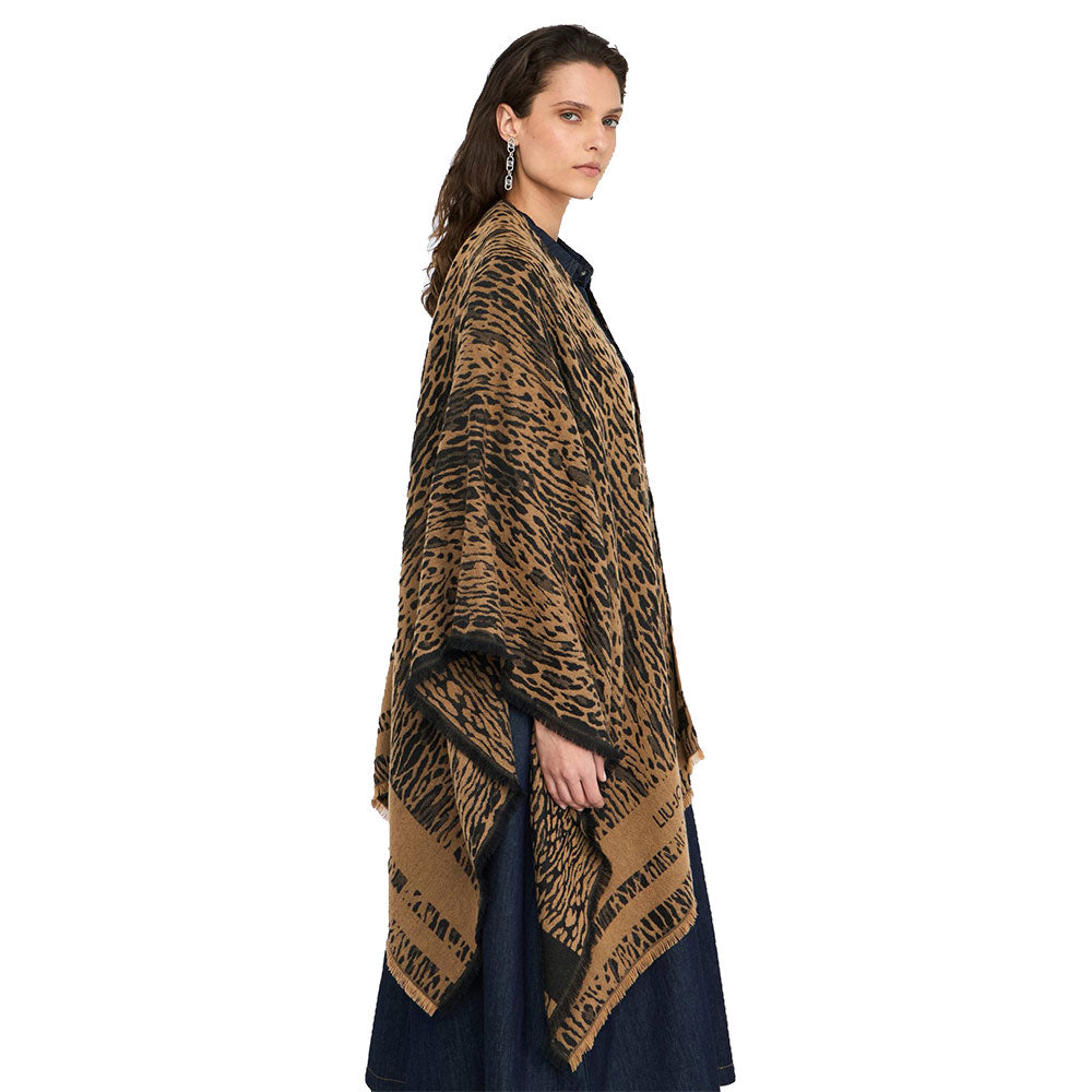Poncho Donna LIU JO in Tessuto stampa Animalier con Logo Jacquard