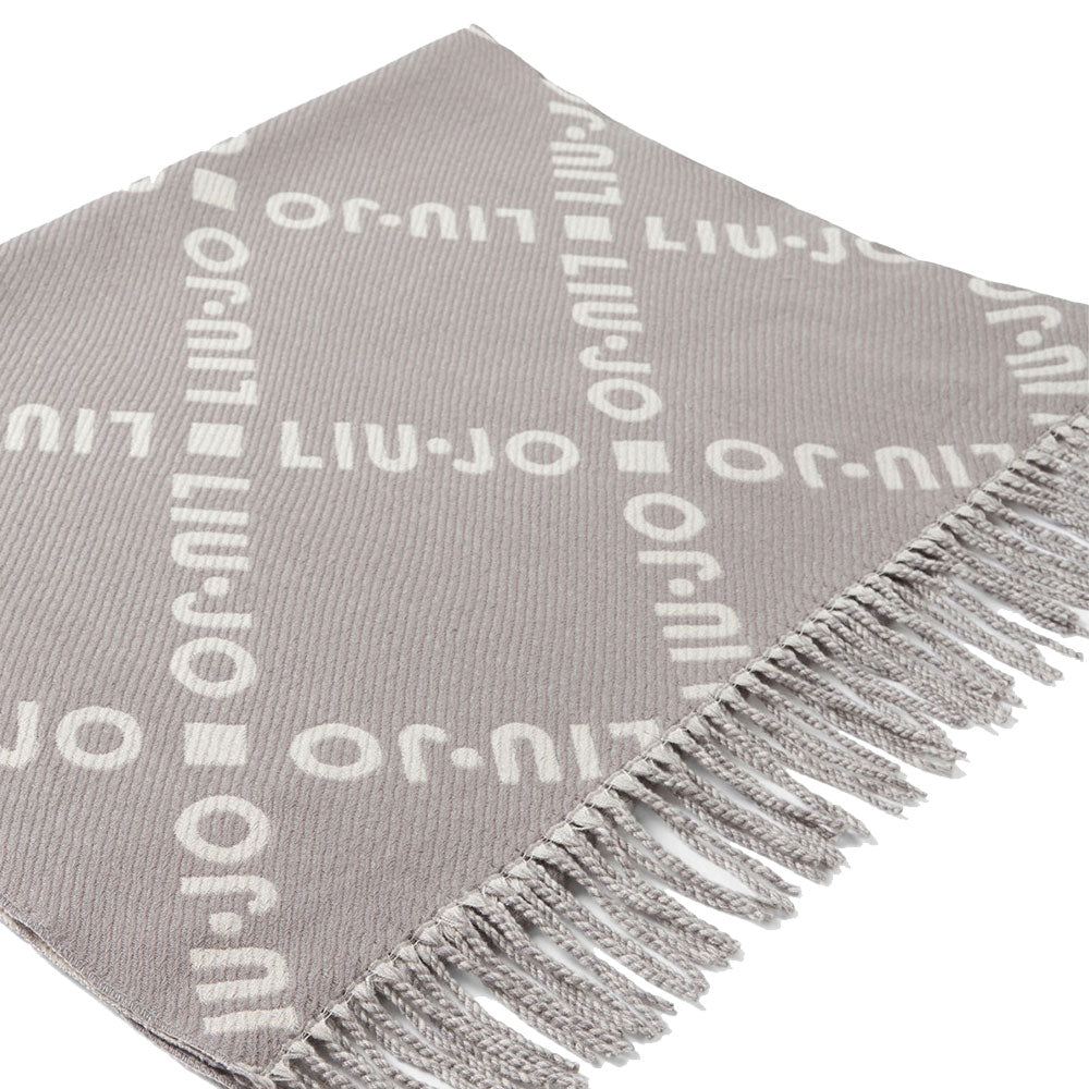 Stola Donna 70 x 180 cm LIU JO in Tessuto Grigio con Logo Jacquard e Frange