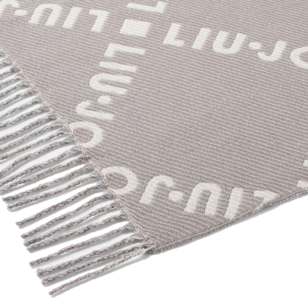 Stola Donna 70 x 180 cm LIU JO in Tessuto Grigio con Logo Jacquard e Frange