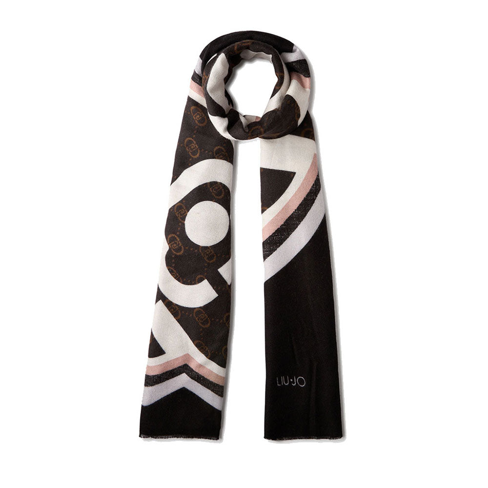 Stola Donna 70 x 180 cm LIU JO in Viscosa Nera stampa Logo