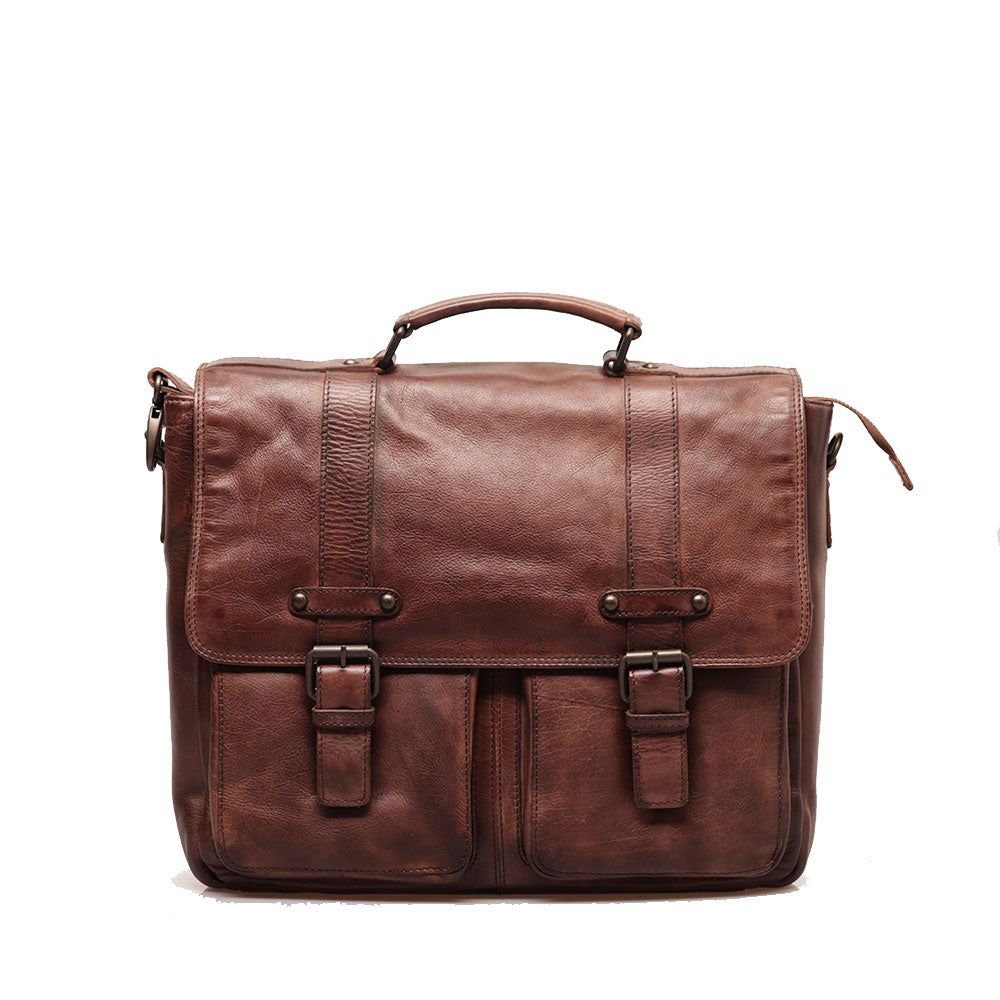 15-Zoll-Laptop-Aktentasche für Herren mit Klappe – Gianni Conti aus braunem Leder