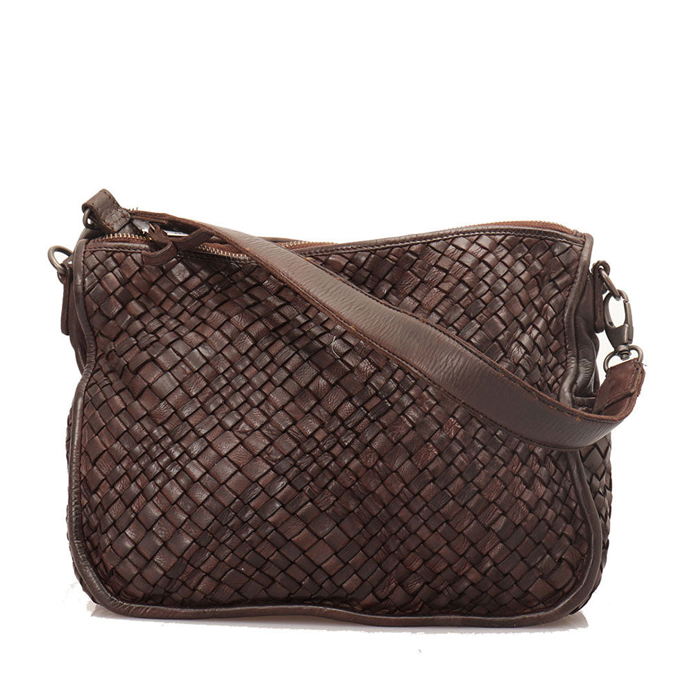 Borsa Donna a Spalla e Tracolla GIANNI CONTI in Pelle Intrecciata Marrone