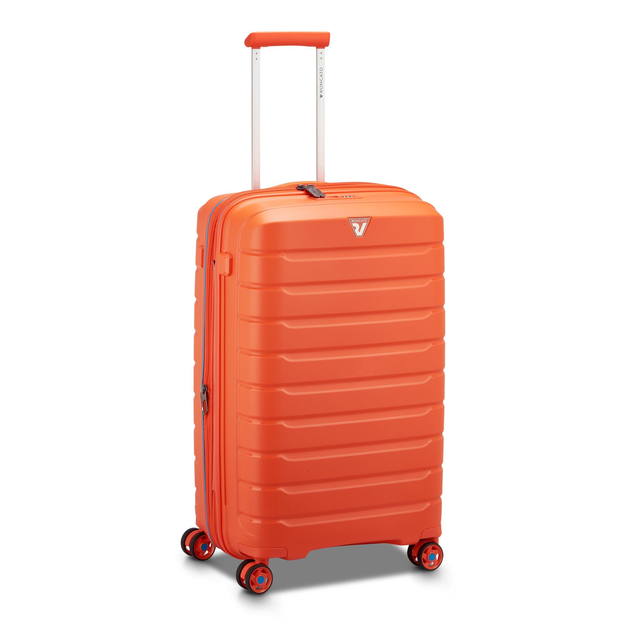 RONCATO B-Flying Linie
Mittelgroßer erweiterbarer Hartschalentrolley mit 4 Rädern in der Farbe Orange