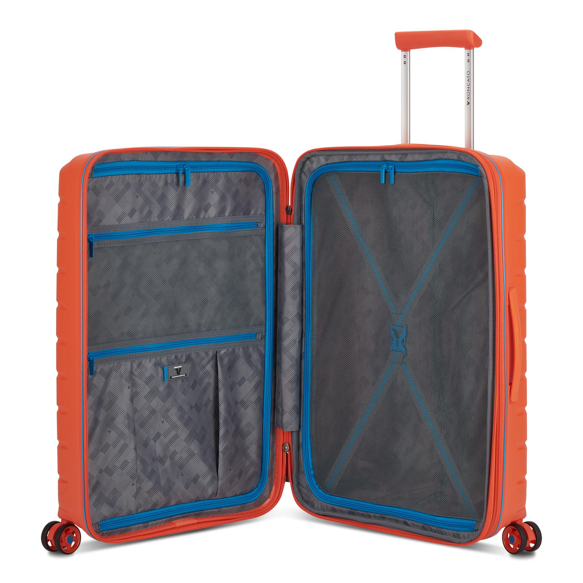 RONCATO B-Flying Linie
Mittelgroßer erweiterbarer Hartschalentrolley mit 4 Rädern in der Farbe Orange
