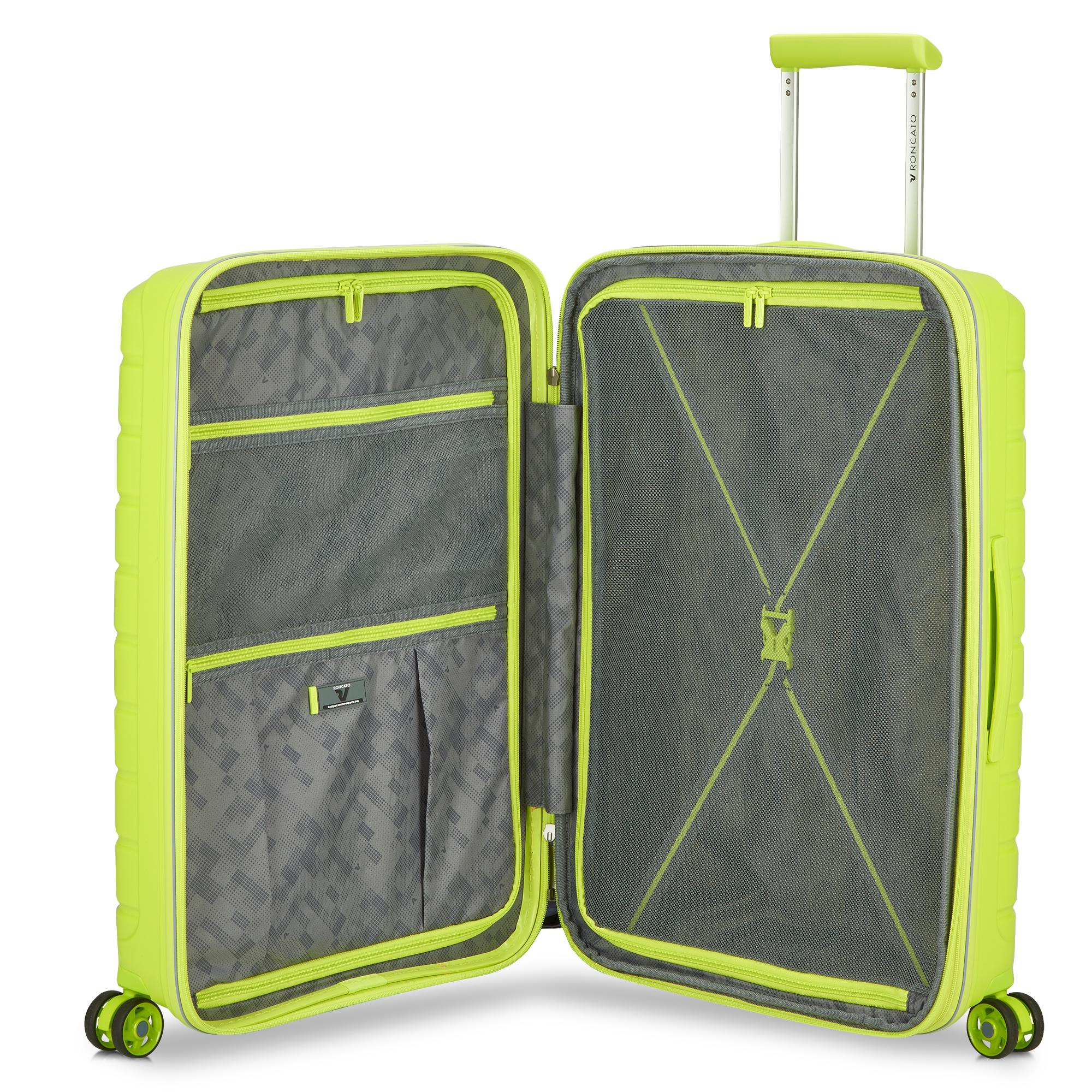Mittelgroßer erweiterbarer Hartschalentrolley mit 4 Rädern RONCATO B-Flying Line Cyber Lime Farbe