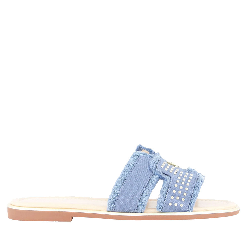 Ciabatta Flat LIU JO Sally 716 in Denim con Micro Borchie