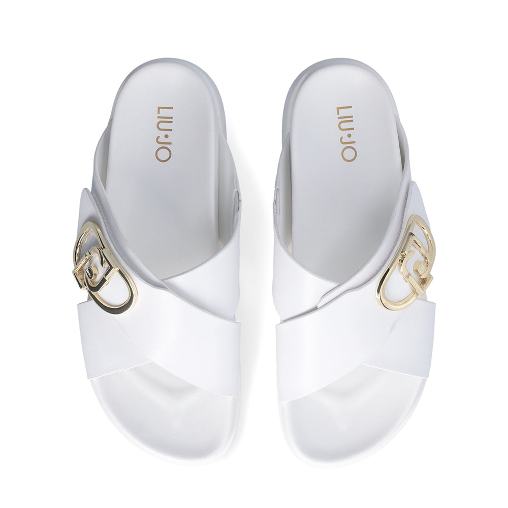 LIU JO Penny 901 Plateau-Slipper aus weißem Leder