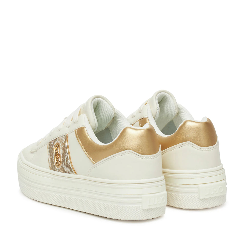 Sneakers Platform LIU JO Up 911 Bianche con Inserto stampa Pitone Oro