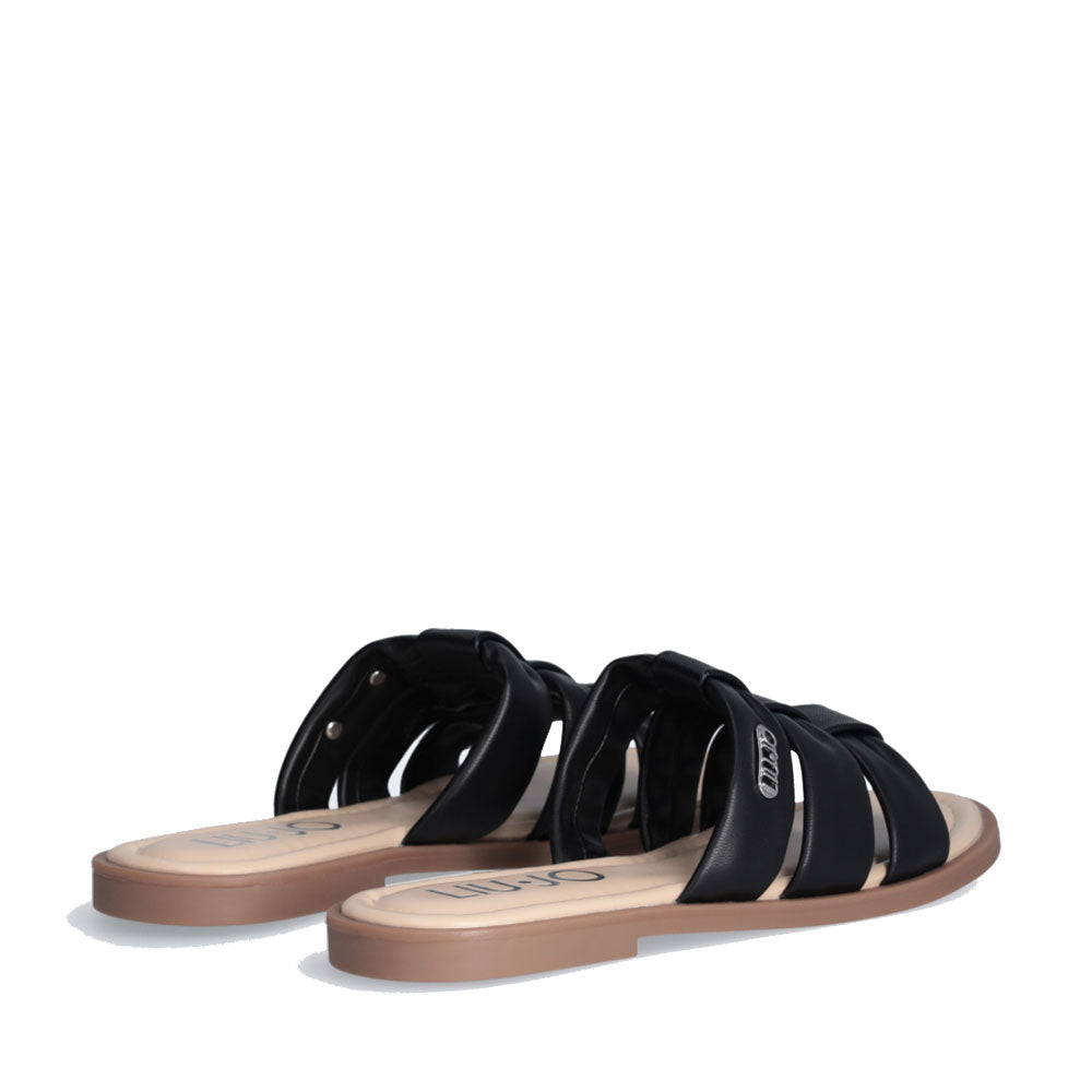 LIU JO Amira 932 Schwarze flache Hausschuhe mit Logo