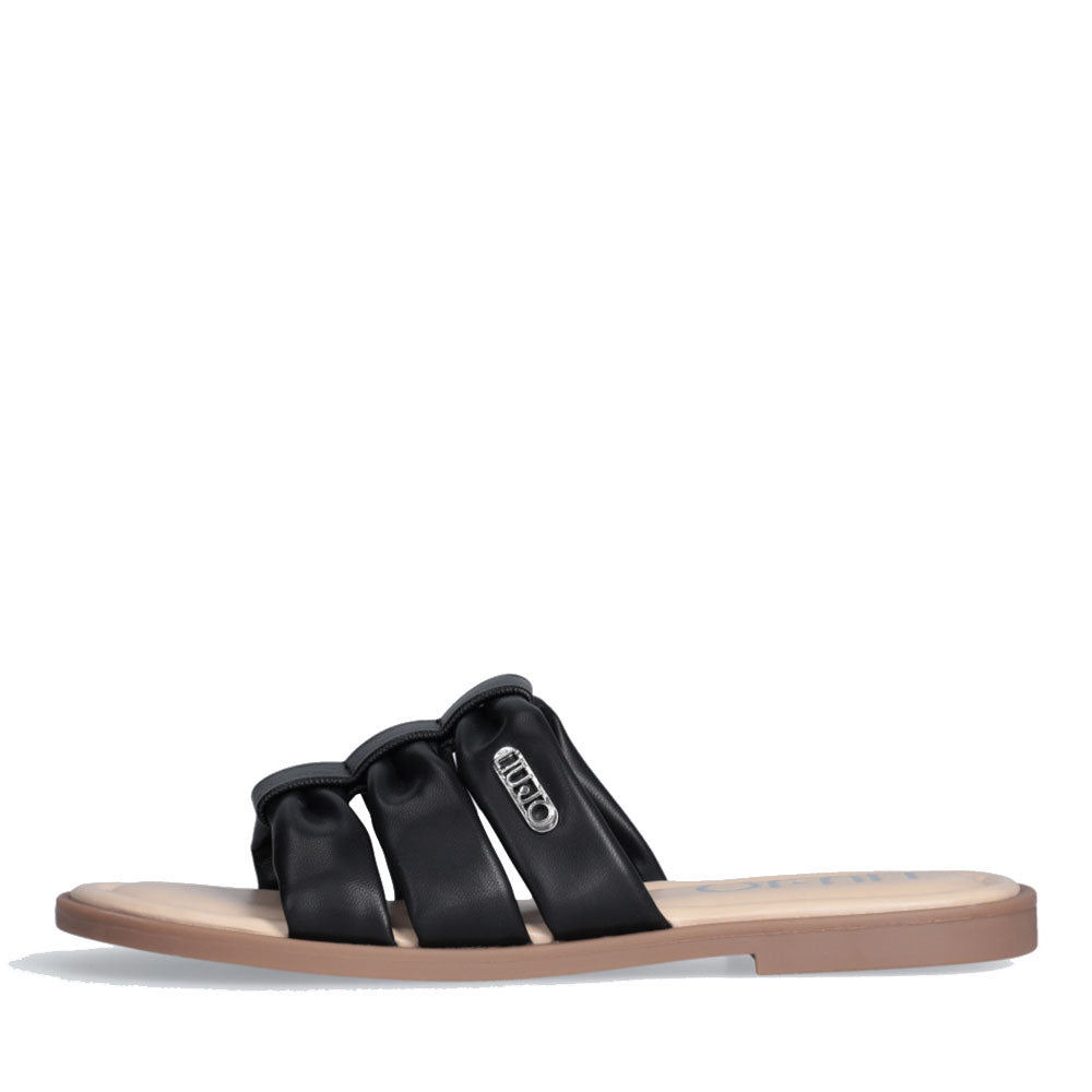 LIU JO Amira 932 Schwarze flache Hausschuhe mit Logo