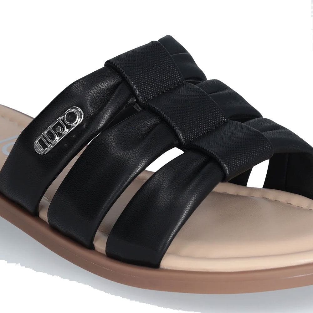 LIU JO Amira 932 Schwarze flache Hausschuhe mit Logo