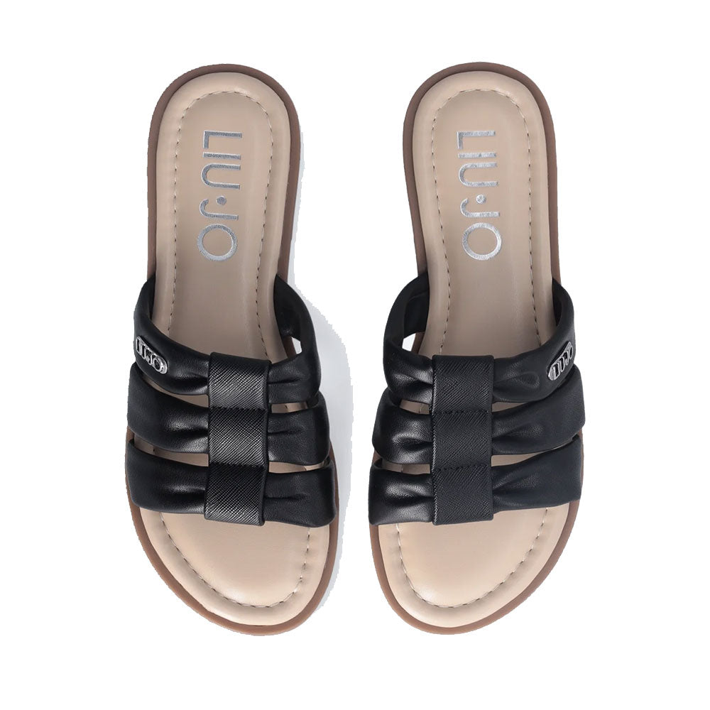 LIU JO Amira 932 Schwarze flache Hausschuhe mit Logo