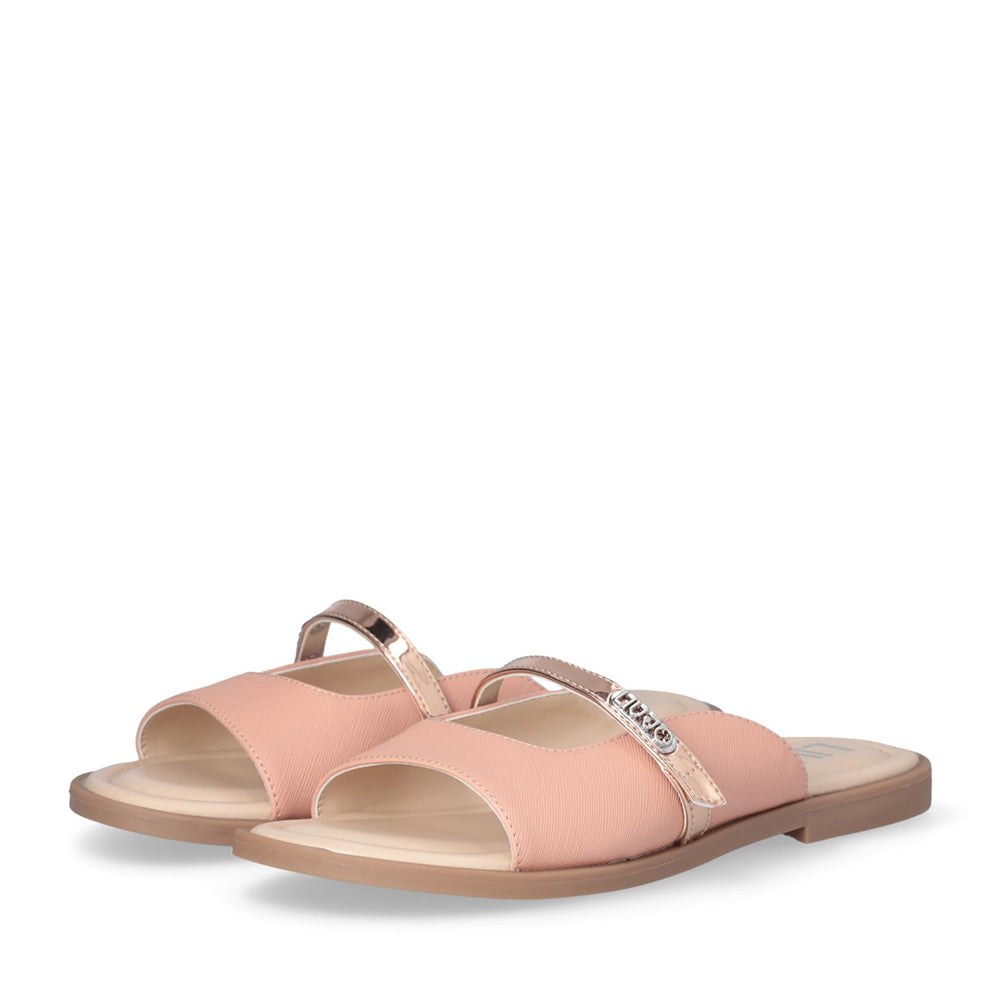 Sandali Flat LIU JO Amira 933 stampa Saffiano color Pesca con Cinturino Rose Gold