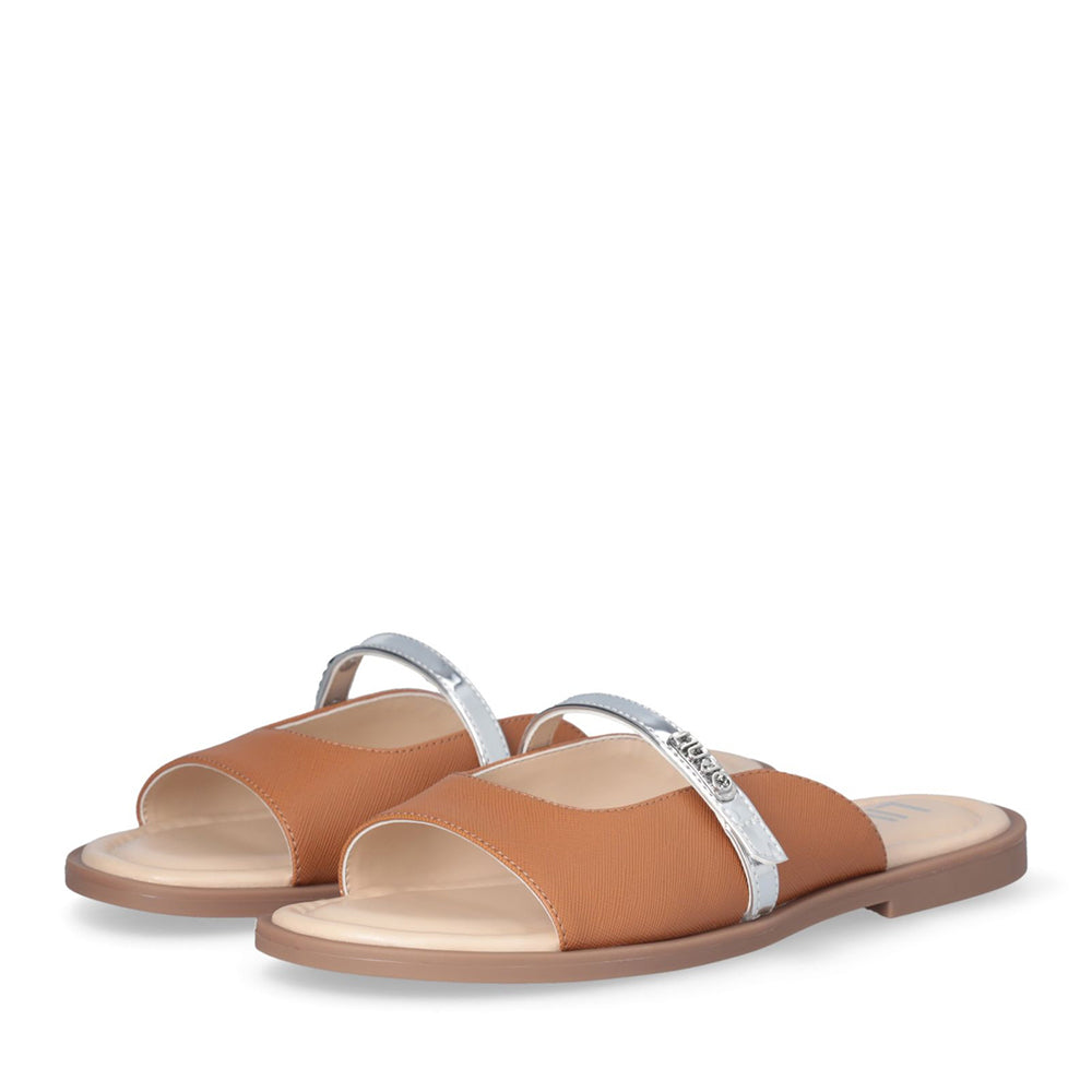 LIU JO Amira 933 
Flache Sandalen aus Saffiano Leder mit silbernem Riemen