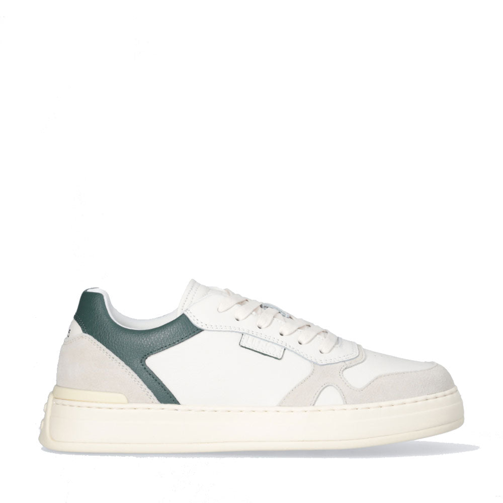 LIU JO Boy 02 Herren-Sneaker aus weißem getrommeltem Leder mit grünem Detail