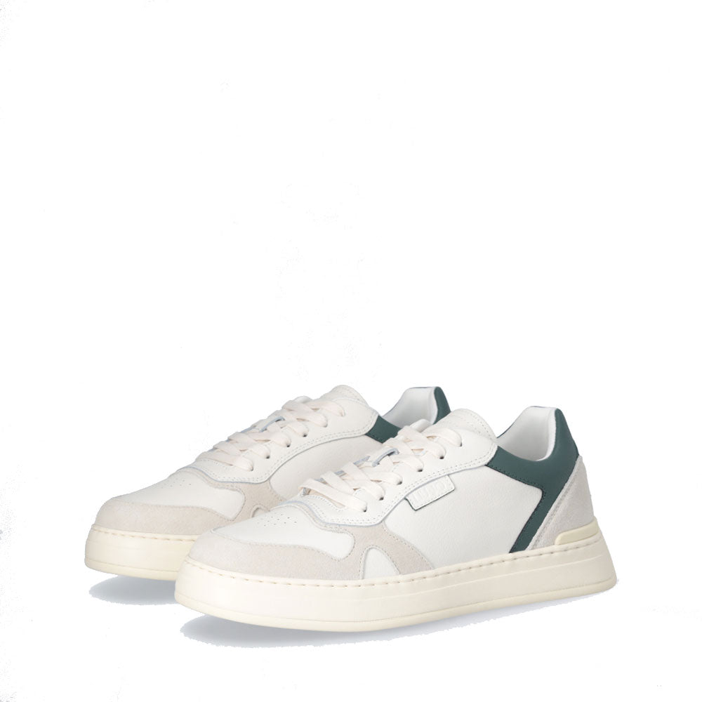 LIU JO Boy 02 Herren-Sneaker aus weißem getrommeltem Leder mit grünem Detail