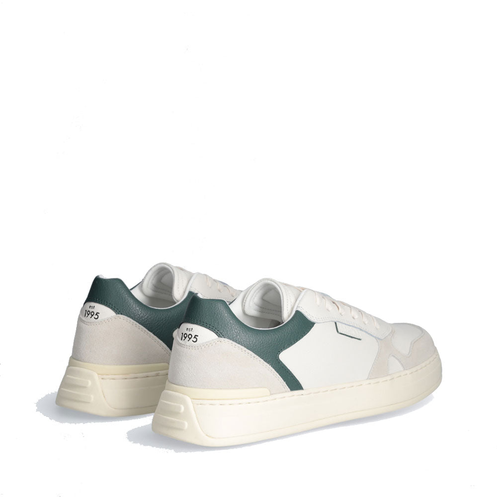 LIU JO Boy 02 Herren-Sneaker aus weißem getrommeltem Leder mit grünem Detail