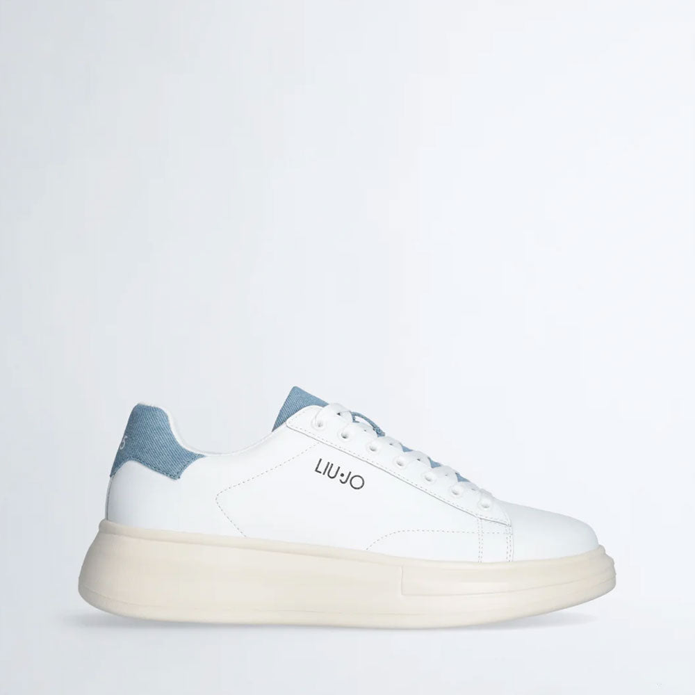 LIU JO Big 01 Herren-Sneaker aus weißem Leder mit Denim-Einsätzen