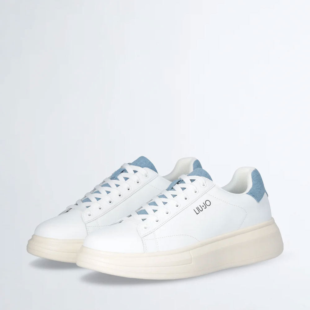 LIU JO Big 01 Herren-Sneaker aus weißem Leder mit Denim-Einsätzen