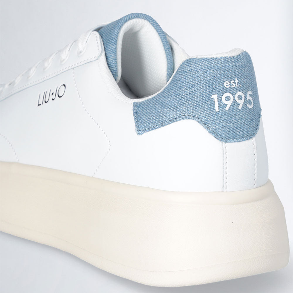 LIU JO Big 01 Herren-Sneaker aus weißem Leder mit Denim-Einsätzen