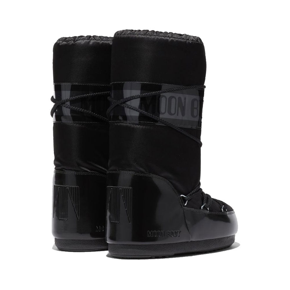 MOON BOOT Icon Glance Damen-Schneestiefel aus schwarzem Satin