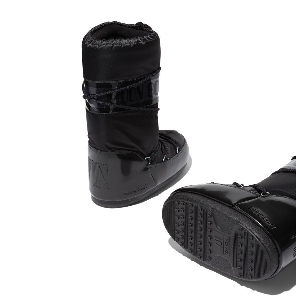 MOON BOOT Icon Glance Damen-Schneestiefel aus schwarzem Satin