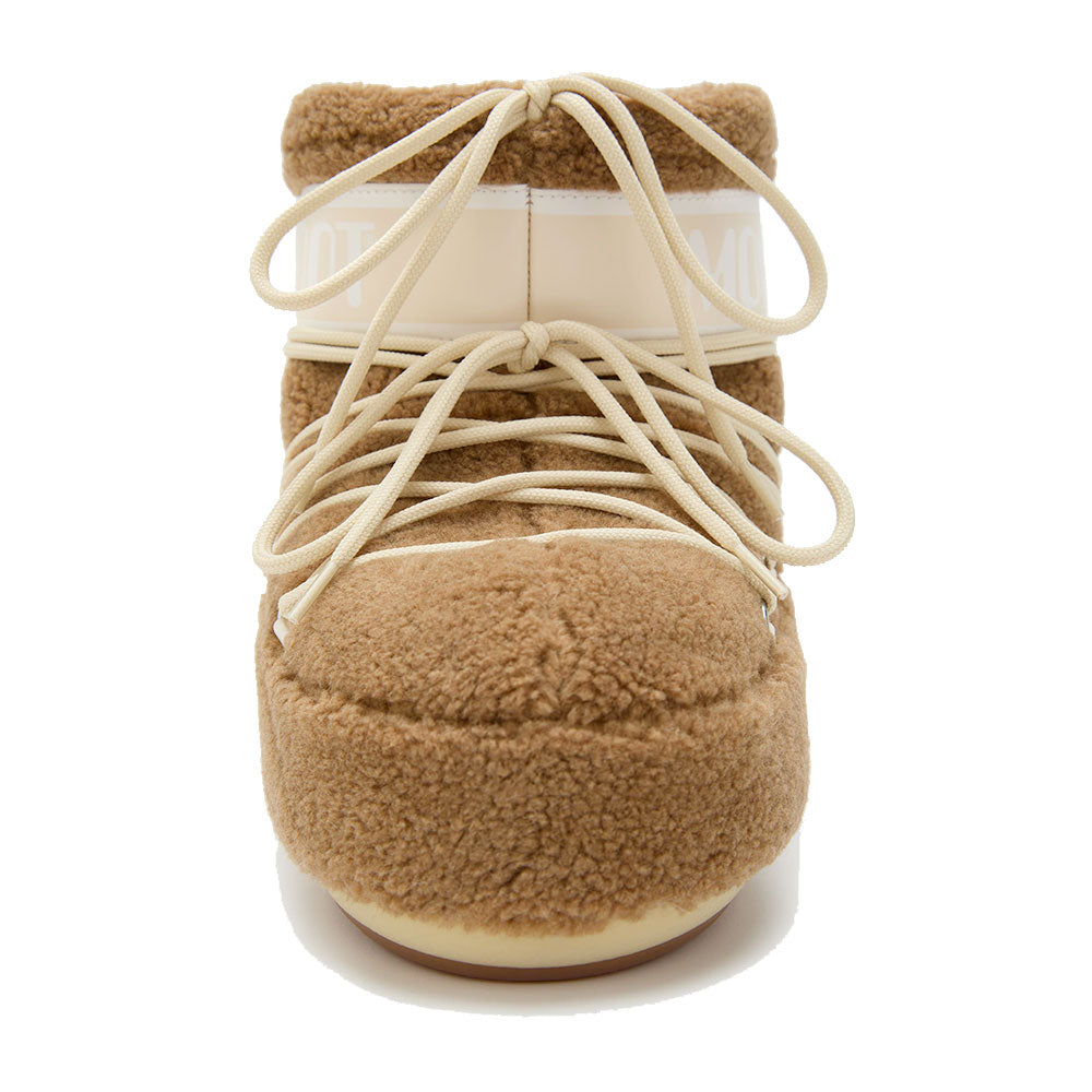 Stivali da Neve Donna MOON BOOT Icon Low Fleece in Tessuto Teddy color Cammello