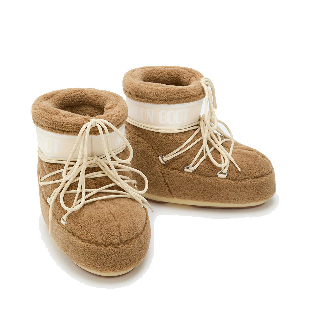 Stivali da Neve Donna MOON BOOT Icon Low Fleece in Tessuto Teddy color Cammello